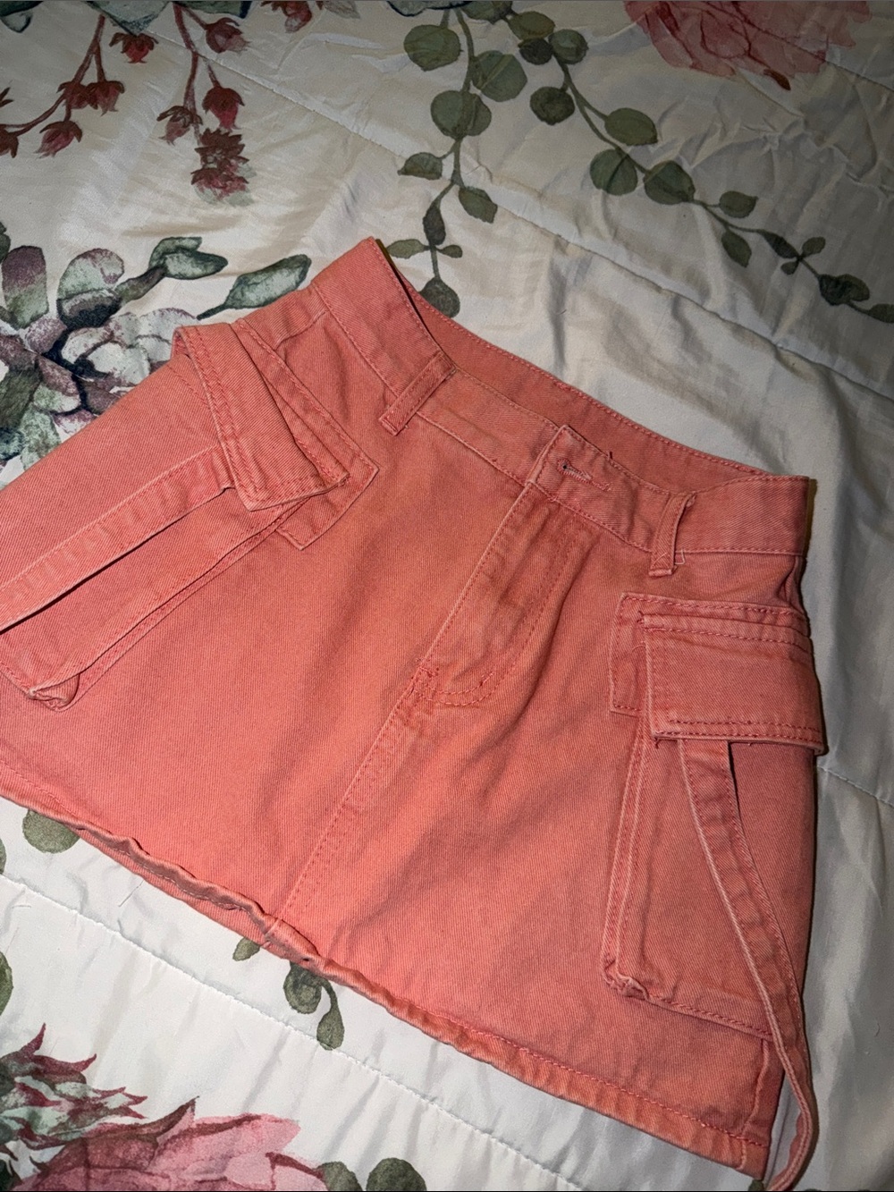 Coral Mini Skirt with Utility Pockets